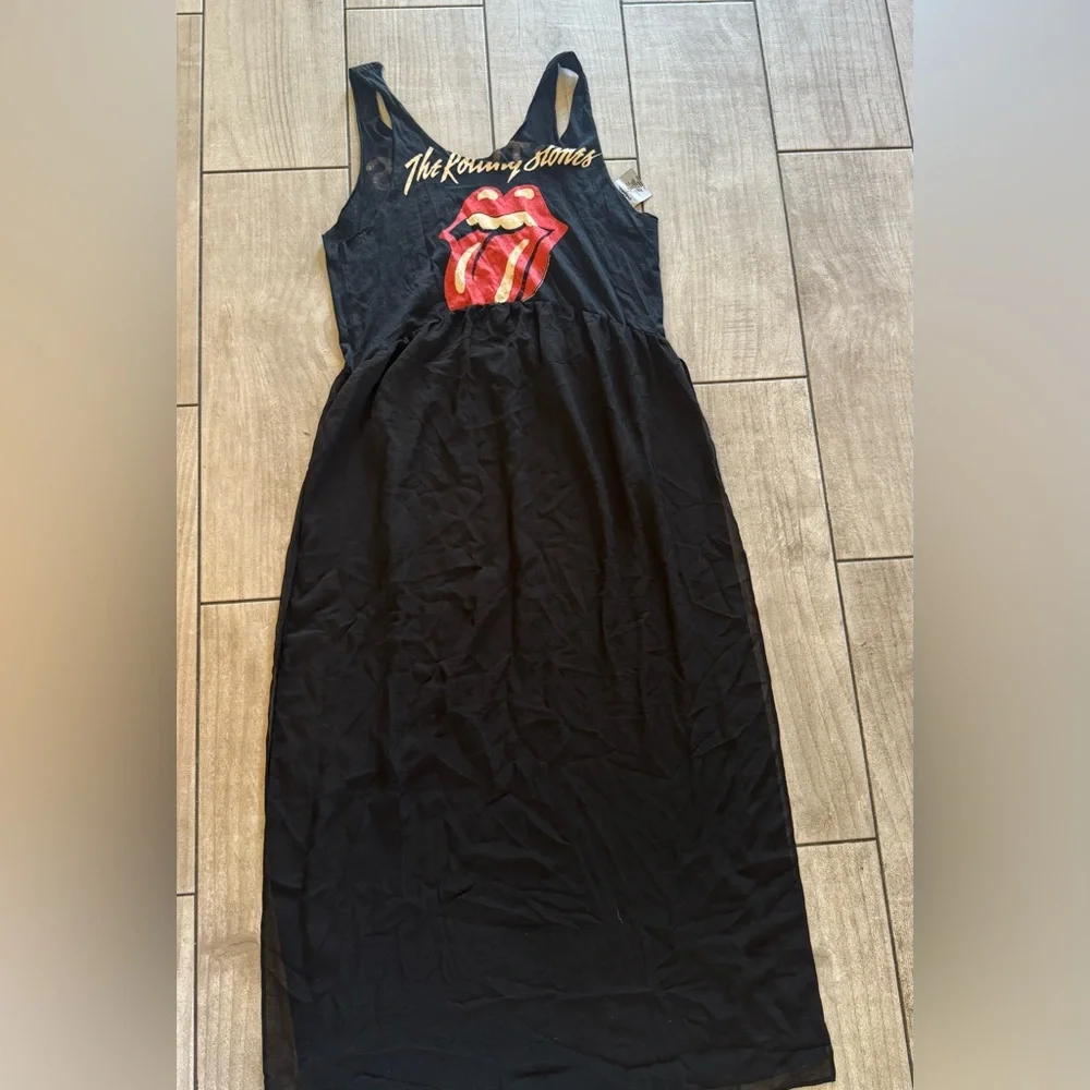 The rolling stones band graphic maxi dress forever 21 sheer chiffon women M - Picture 8 of 8